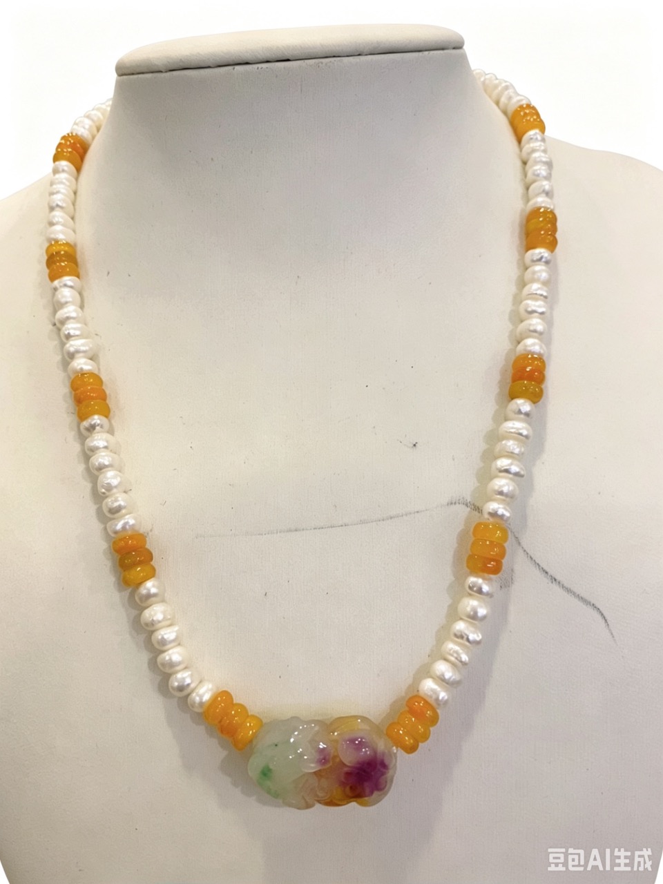 Colorful Pixiu & Lucky Pearls--Handmade Baroque Pearl Necklace with Jade Kirin at center-Yasvitti Pearl Jewelry