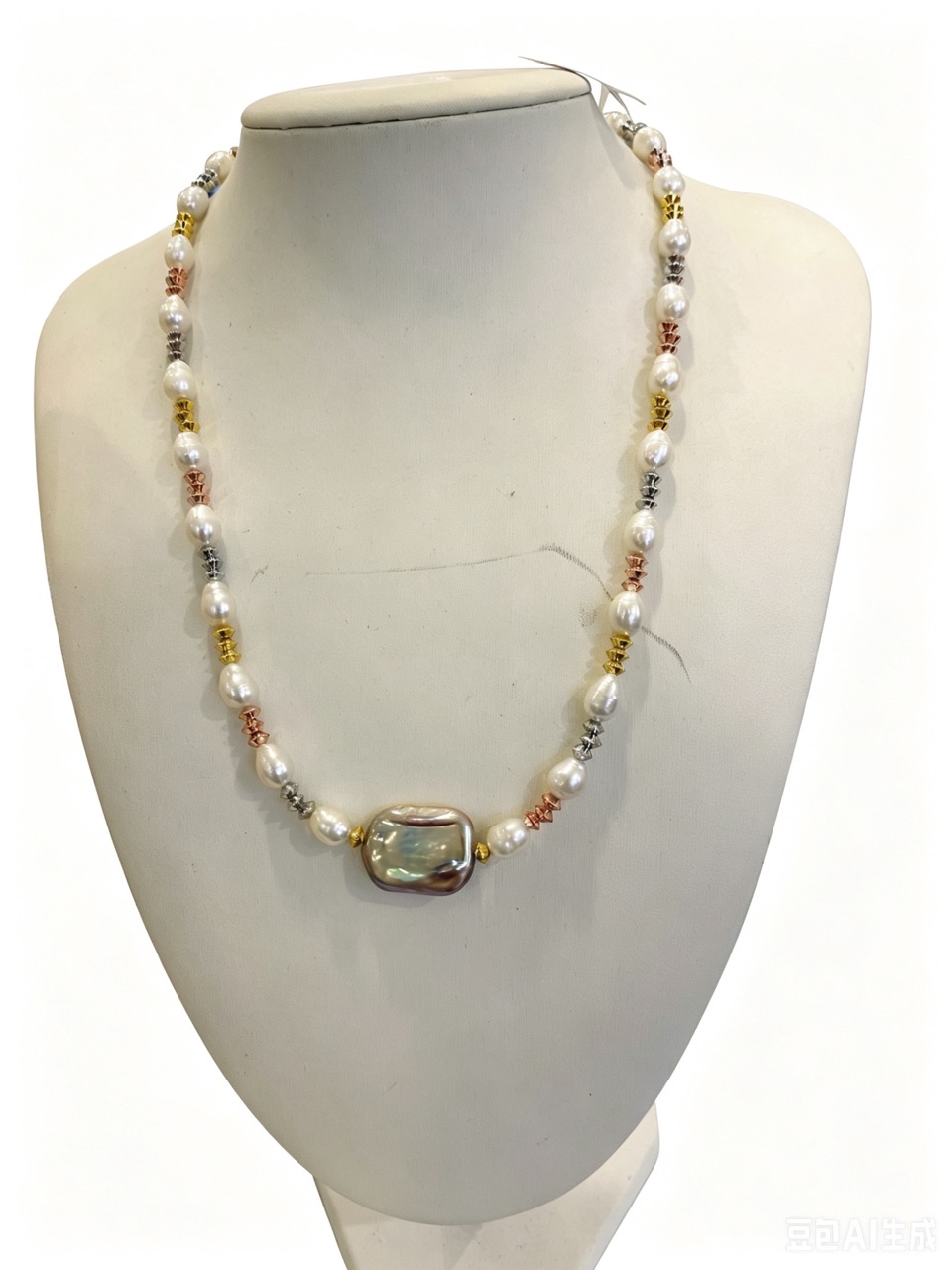 Green Halo & Moonlight Pearls--Handmade White Pearl Necklace with Green Iridescent Baroque -Yasvitti Pearl Jewelry