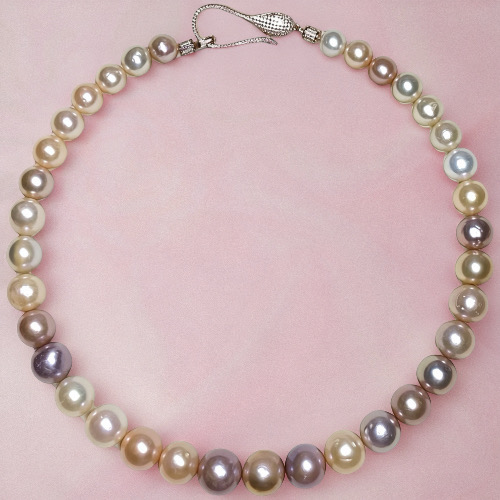 Pastel Sunset Iridescent Pearl Necklace--Handmade Large Pastel Multi-Color Round Pearl Necklace-Yasvitti Pearl Jewelry