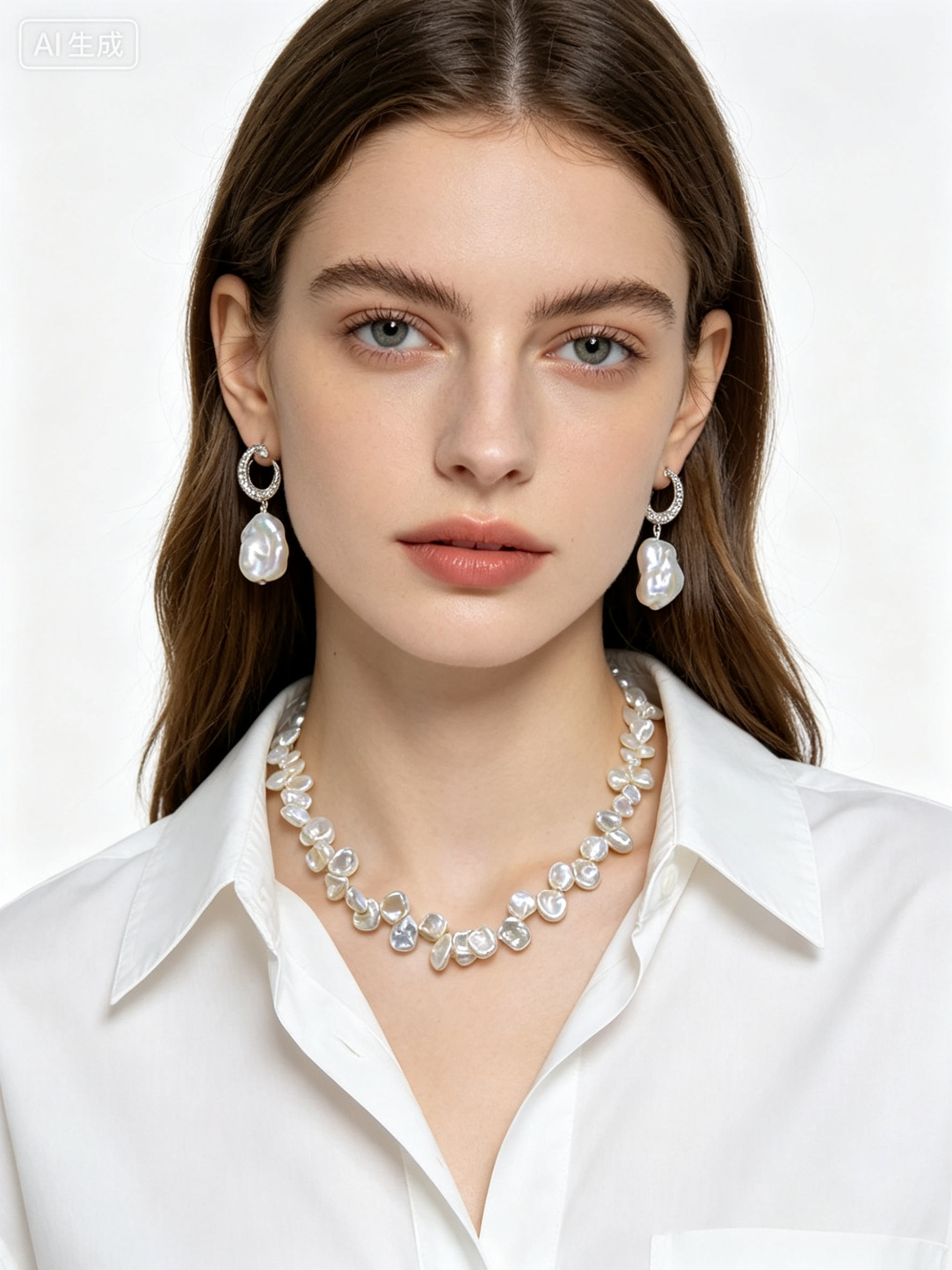 Crescent & Iridescent Baroque Pearl Earrings--AAAAA+ Crescent & Iridescent Baroque Pearl Drop Earrings