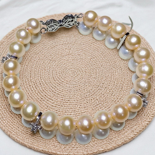 Butterfly Shadow & Sunset Halo--Handmade AAAAA+ Double-Strand Pearl Bracelet with Zircon Silver Accents & Butterfly Silver Clasp-Yasvitti Pearl Jewelry