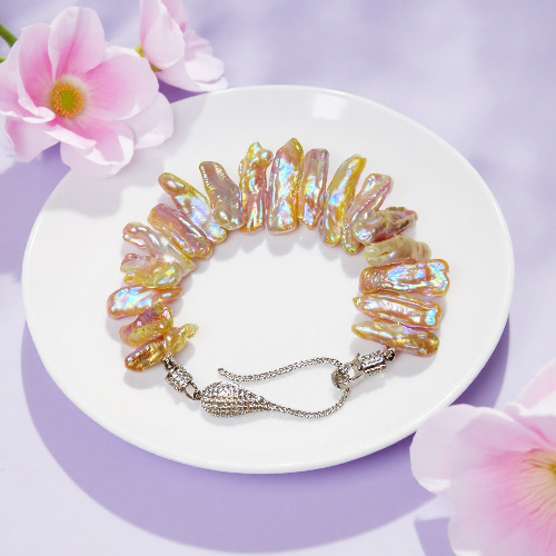 [Copy]Butterfly Shadow & Sunset Halo--Handmade AAAAA+ Double-Strand Pearl Bracelet with Zircon Silver Accents & Butterfly Silver Clasp