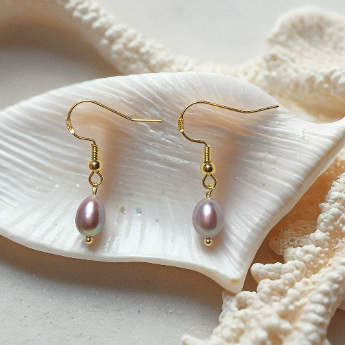Sunset Hanging Dew Pearl Drops--AAAAAA+ Purple Mist Green Iridescent Pearl Ear Hook | Handmade Jewelry