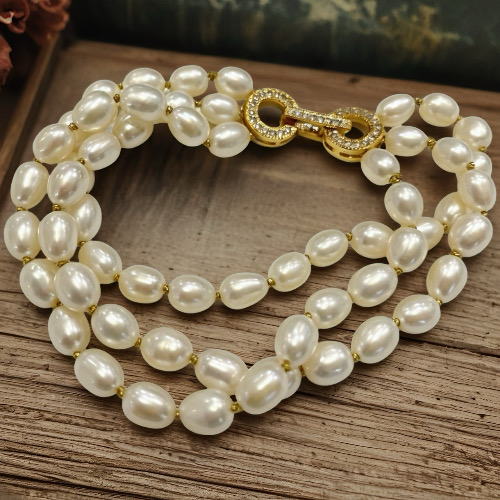 Three Layers of Moon Halo--Handmade Triple-Strand Pearl Bracelet with Golden Thread Accents-Yasvitti Pearl Jewelry