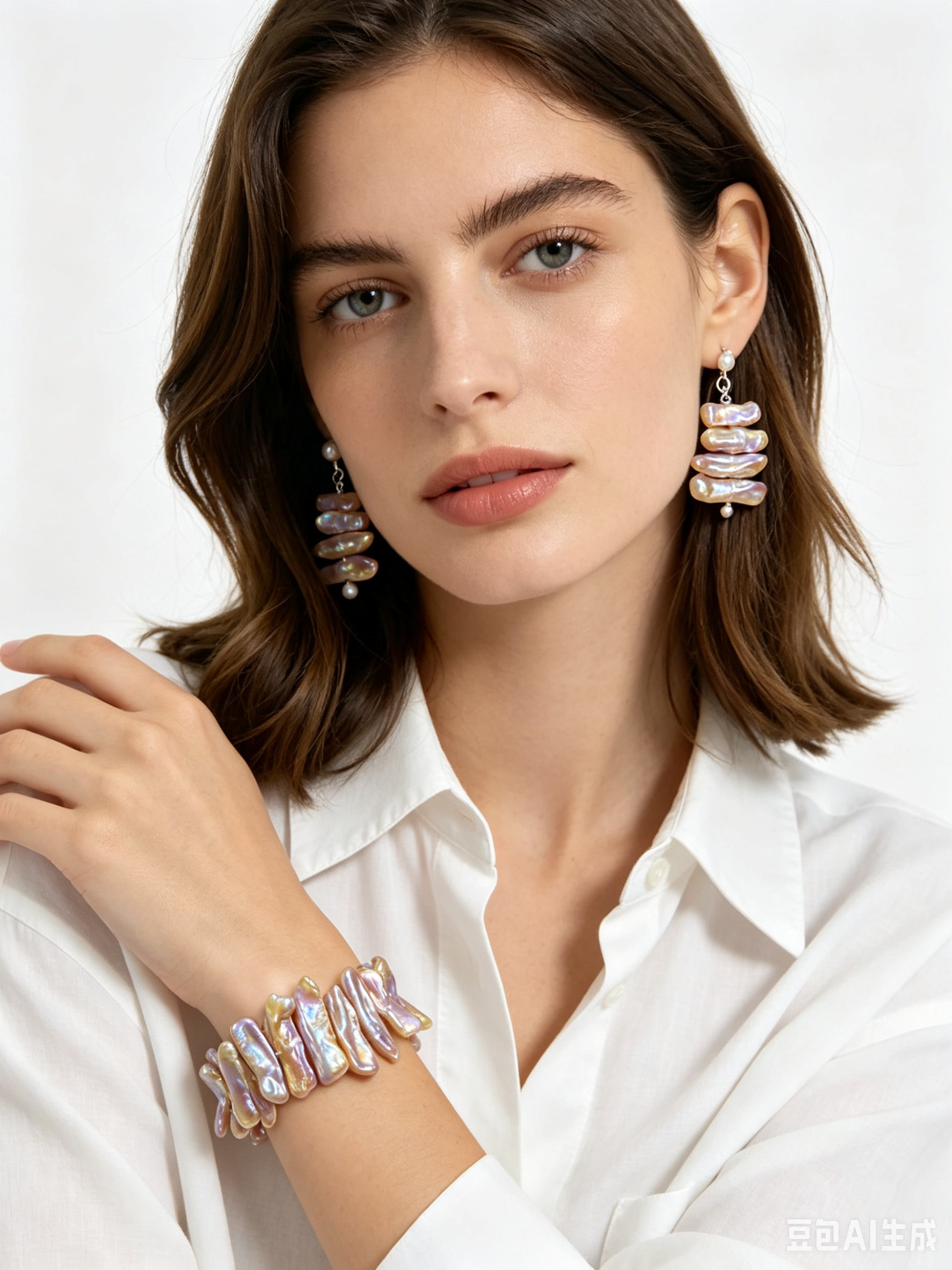 [Copy]Butterfly Shadow & Sunset Halo--Handmade AAAAA+ Double-Strand Pearl Bracelet with Zircon Silver Accents & Butterfly Silver Clasp