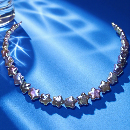 Purple Star & Iridescent Halo--Handmade Purple-Green Iridescent Star Baroque Pearl Necklace 