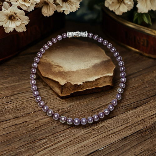 Imperial Purple Iridescent Pearl Necklace-Handmade Mystic Purple Near-Round Baroque AAAAA+ Pearl Necklace -Yasvitti Pearl Jewelry