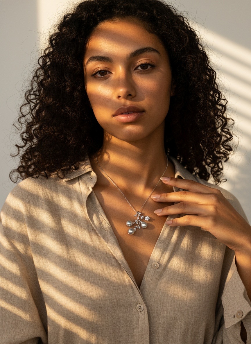 Silver Ocean Bough--Silver necklace with AAAAAA+ Deep sea silver pearl pendant-Yasvitti Pearl Jewelry