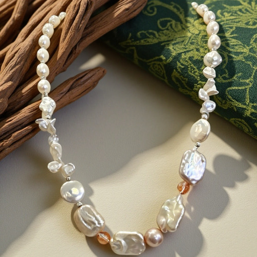 Iridescent Purple Pearl Dream-- AAAAA+ 7*9mm Natural freshwater pearl necklace with unique 10-23mm Baroque 