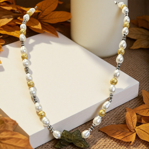 Butterfly’s Shadow & Starfall Pearls-- AAAAA+ 6*8mm Natural freshwater pearl necklace with 16*30 butterfly labradorite