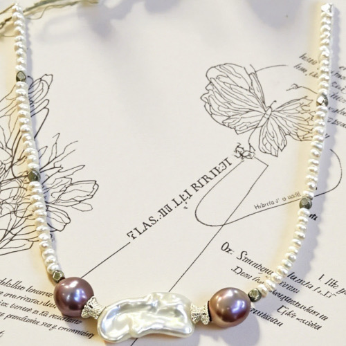 Moon Halo & Purple Haze - Handmade White & Purple Baroque Pearl Necklace-Yasvitti Pearl Jewelry