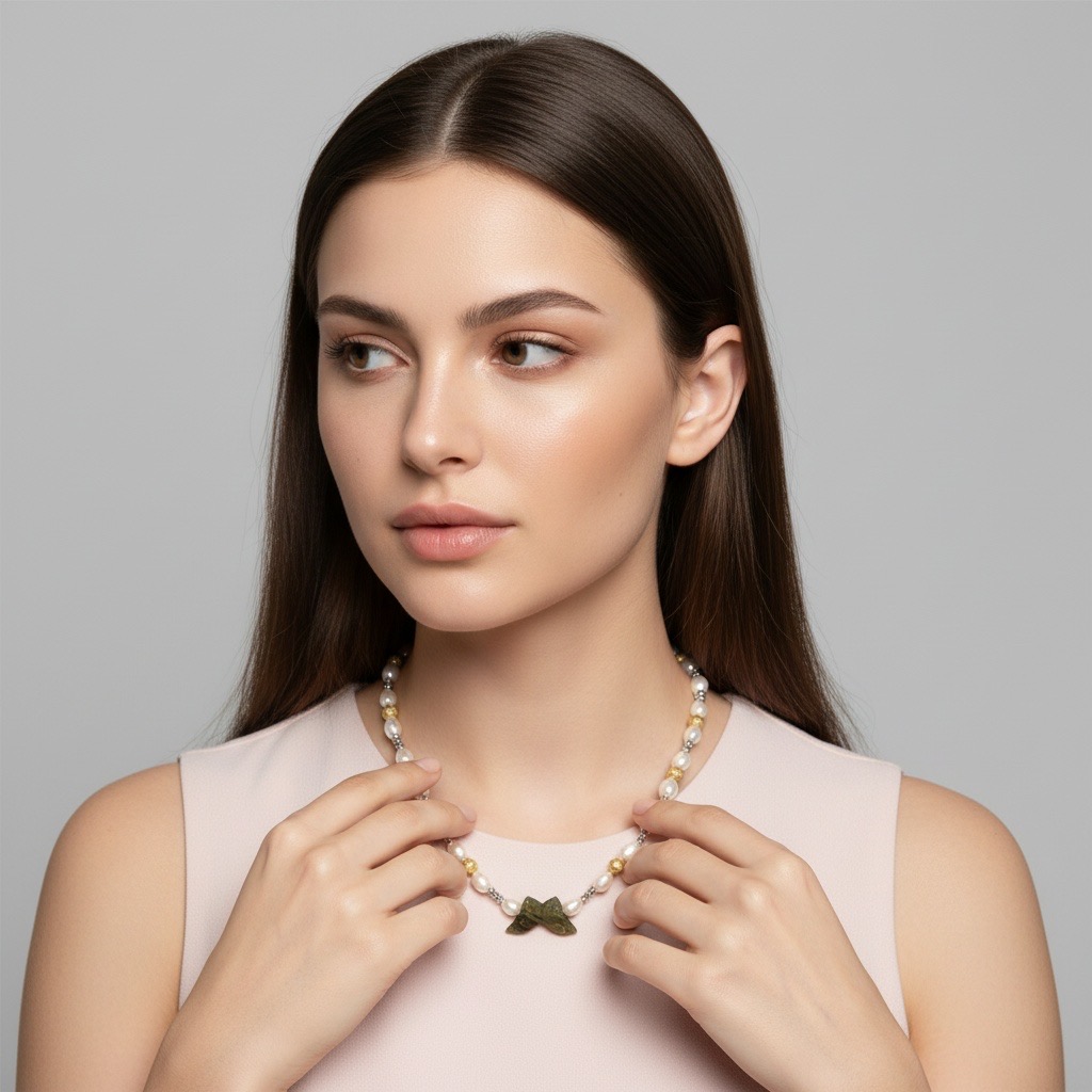 Butterfly’s Shadow & Starfall Pearls-- AAAAA+ 6*8mm Natural freshwater pearl necklace with 16*30 butterfly labradorite