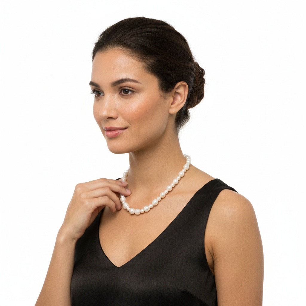 Lucky Gourd & Linked Pearls--White Pearl AAAA+ Necklace With Mini Baroque