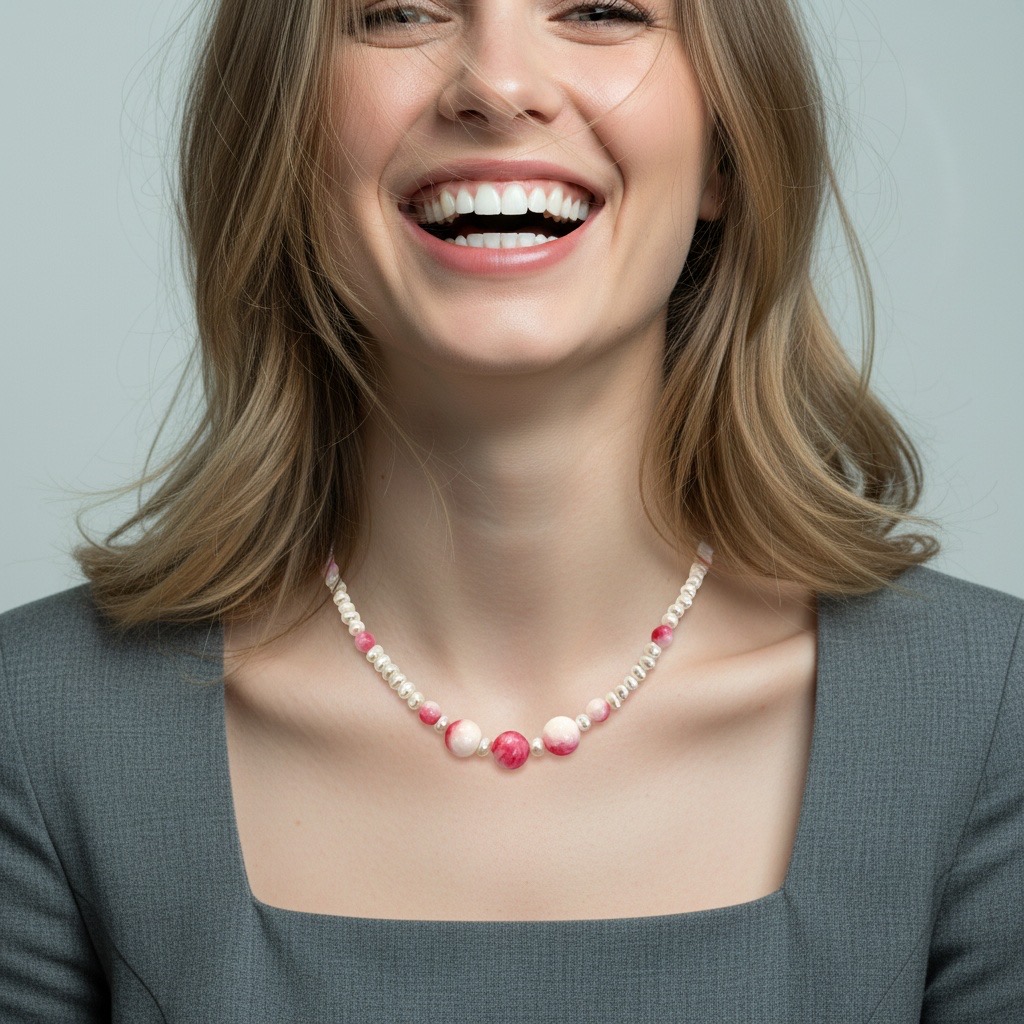 Peach Blossom Linked Pearls--Handmade Baroque Pearl Necklace with Peach Blossom Jade-Yasvitti Pearl Jewelry