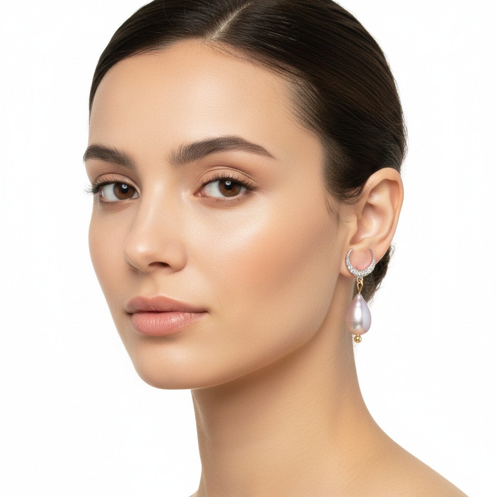 Dual-Tone Moonlight Pearls--AAAAAA+ Dual-Tone Pearl Stud Earrings with Crescent Moon shape| Handmade Jewelry