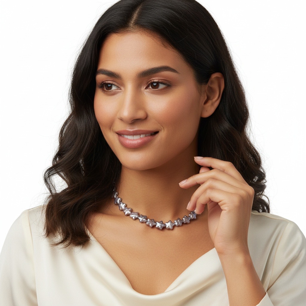 Purple Star & Iridescent Halo--Handmade Purple-Green Iridescent Star Baroque Pearl Necklace -Yasvitti Pearl Jewelry