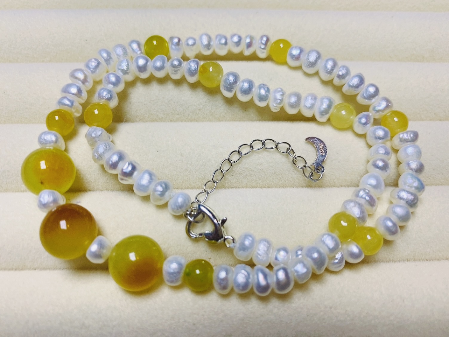 Golden Halo Linked Pearls--Handmade Baroque Pearl Necklace with Golden Chalcedony & Jadeite-Yasvitti Pearl Jewelry