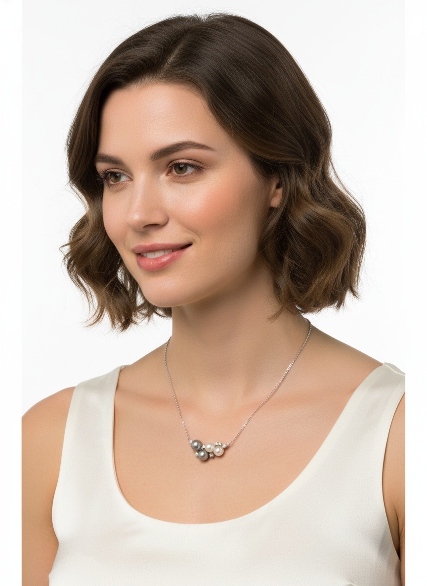 Ocean Blue Moon Madama Pearl Necklace-Handmade Japanese Madama Pearl 925 Silver Necklace with Zircon Accents-Yasvitti Pearl Jewelry