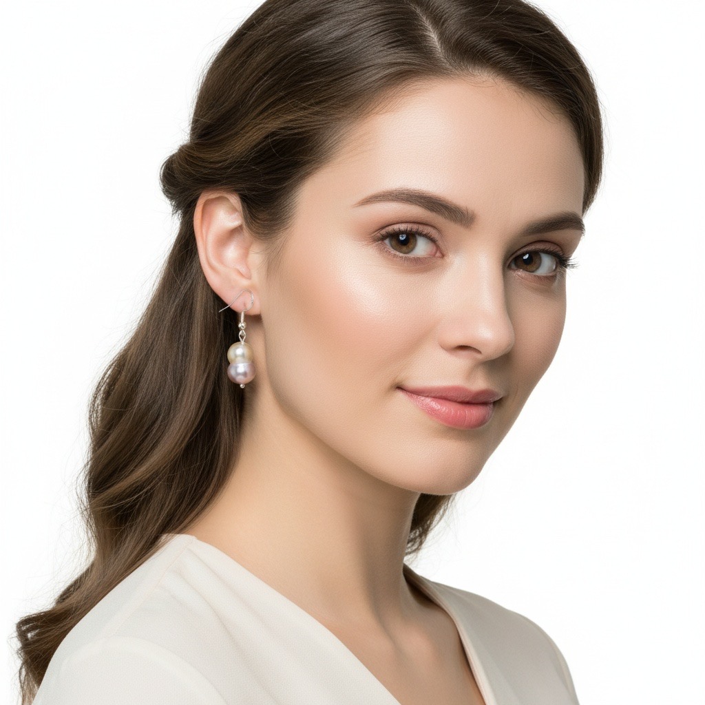 Gourd Twin Halo Baroque Earrings--AAAAA+ White with Pearl & Red Tourmaline Ear Hook | Handmade Jewelry