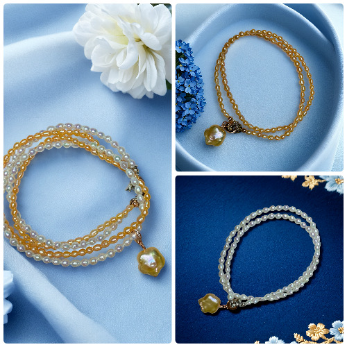 Ever-Shifting Pearls--Golden Stream & Moon Halo Multi-Wear Pearl Necklace