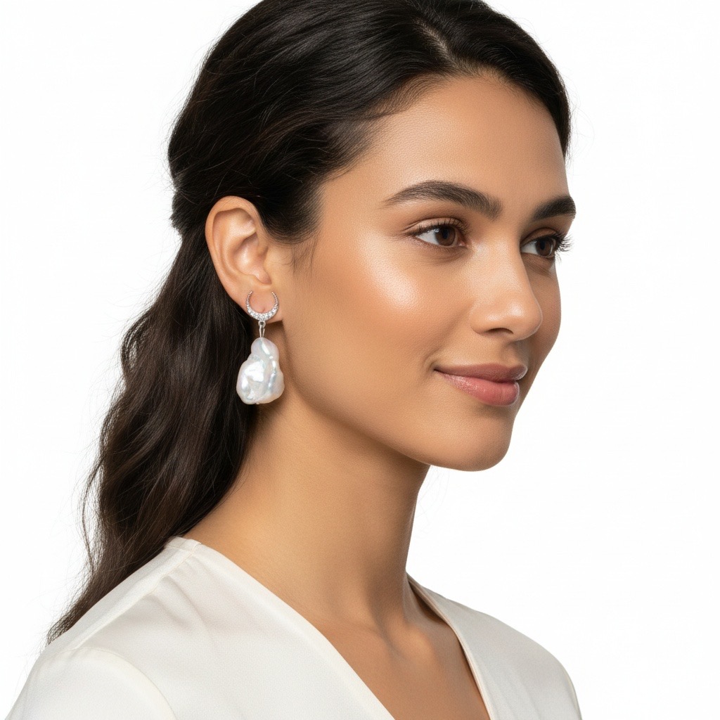 Crescent & Iridescent Baroque Pearl Earrings--AAAAA+ Crescent & Iridescent Baroque Pearl Drop Earrings