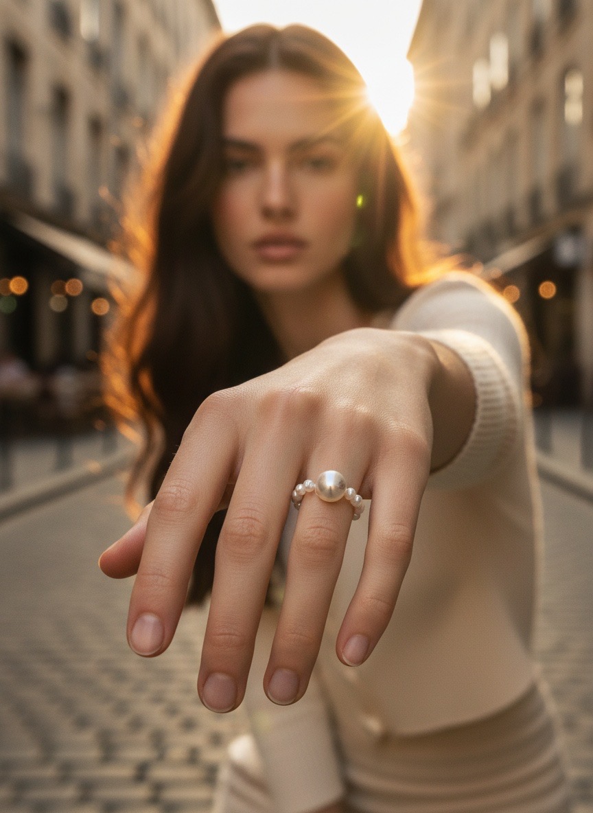 [Copy]Silver Lace Moonlight Holding Pearl-AAAAAA+ Handmade White Pearl Ring with 925 Silver Crown Silver Lace Moonlight Pearl