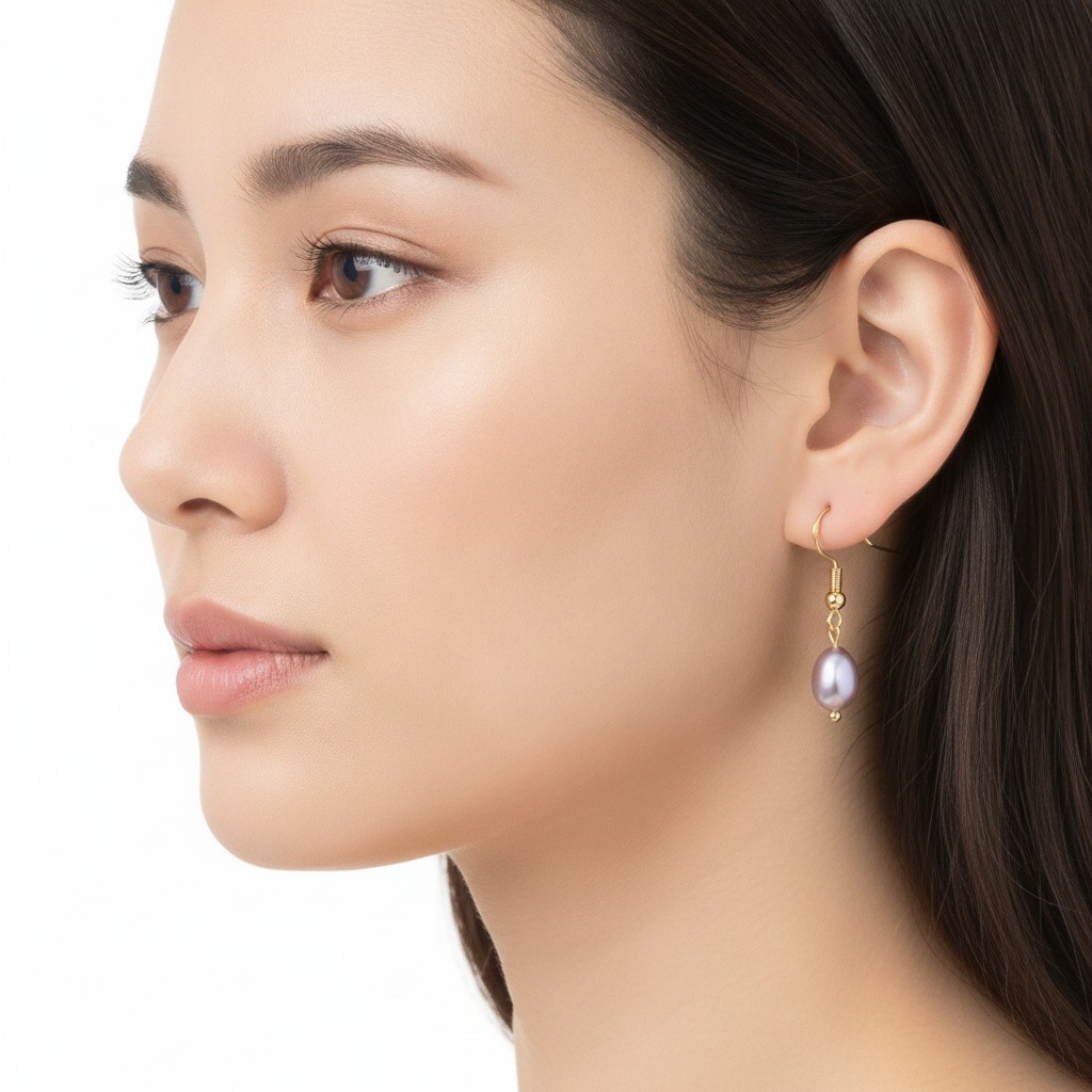 Sunset Hanging Dew Pearl Drops--AAAAAA+ Purple Mist Green Iridescent Pearl Ear Hook | Handmade Jewelry