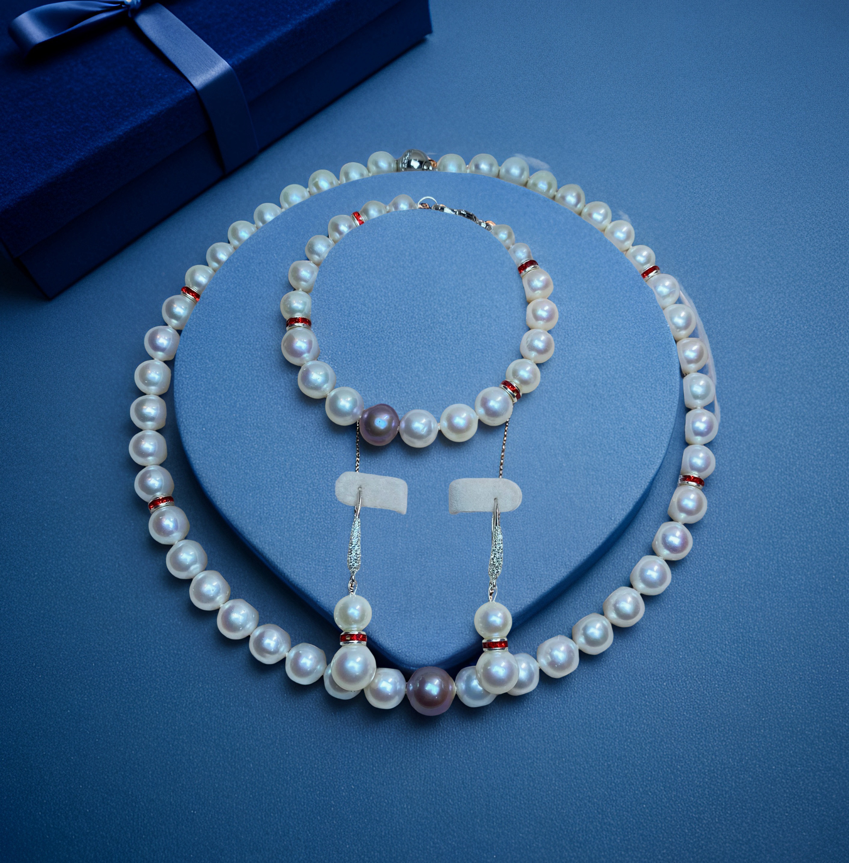 Purple Pearl & Moonlight--Handmade White Pearl Jewelry Set with Purple Pearl at Center-Yasvitti Pearl Jewelry