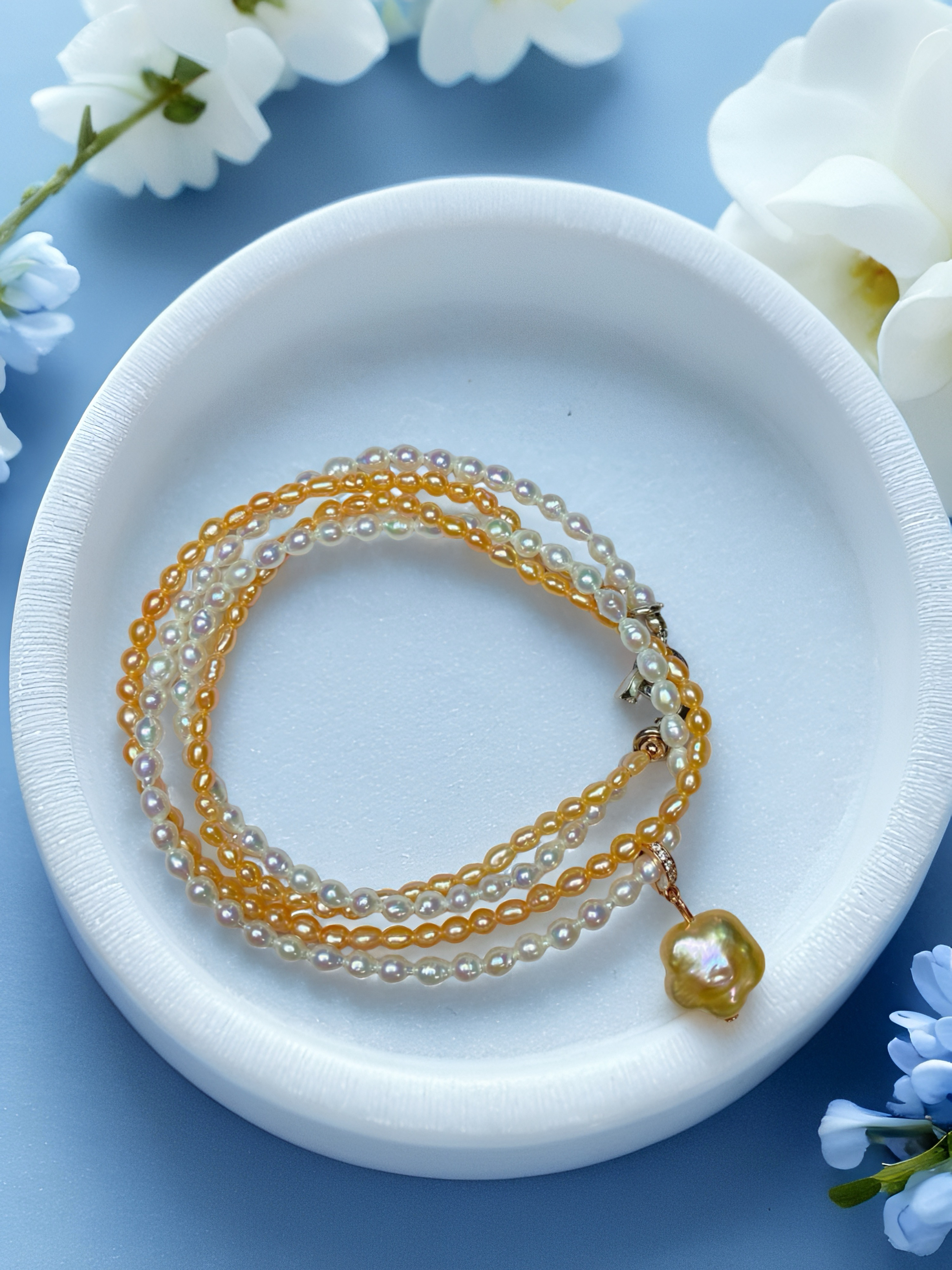 Ever-Shifting Pearls--Golden Stream & Moon Halo Multi-Wear Pearl Necklace-Yasvitti Pearl Jewelry