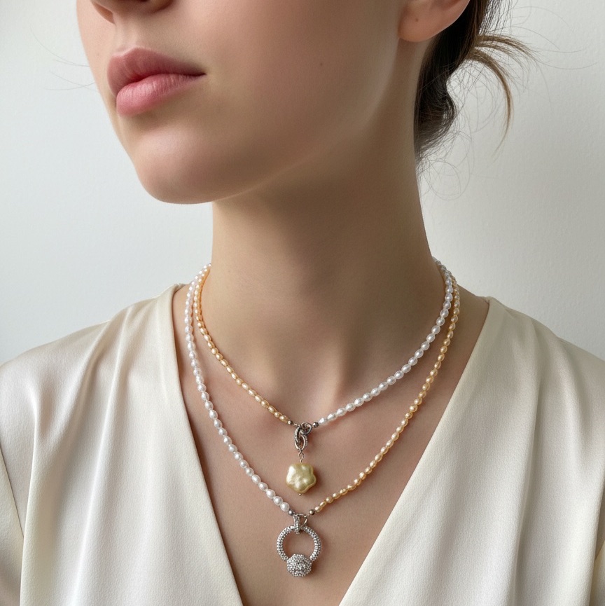 Ever-Shifting Pearls--Golden Stream & Moon Halo Multi-Wear Pearl Necklace-Yasvitti Pearl Jewelry