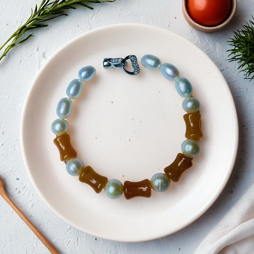 Rising---White Pearl With Red Jade Bracelet AAA Quality-Yasvitti Pearl Jewelry