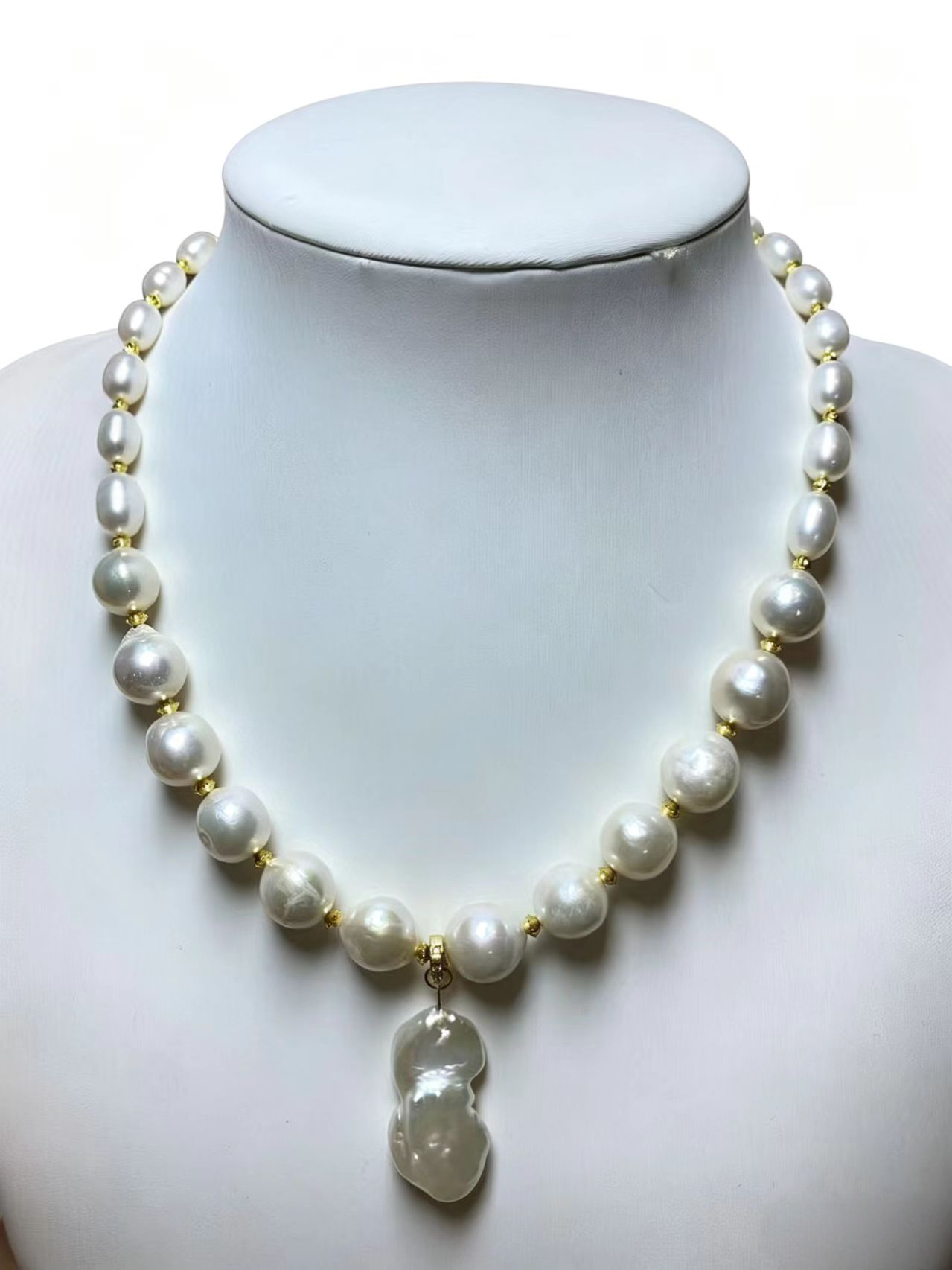 7-12mm Natural freshwater pearl necklace with unique 11-14mm Baroque-AAAAA+ quality