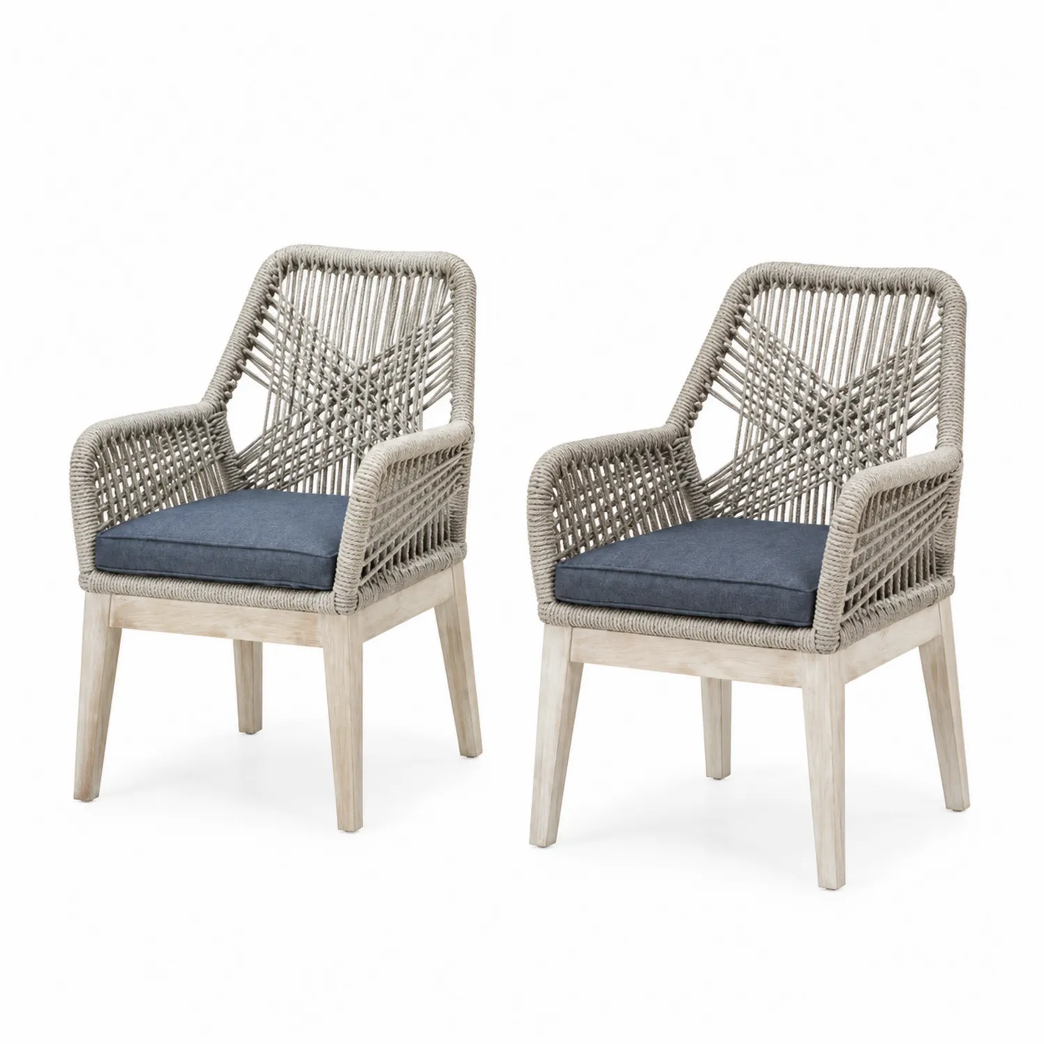 Set de 2 Chaises de Patio en Corde avec Coussin en Polyester-rusticvillae