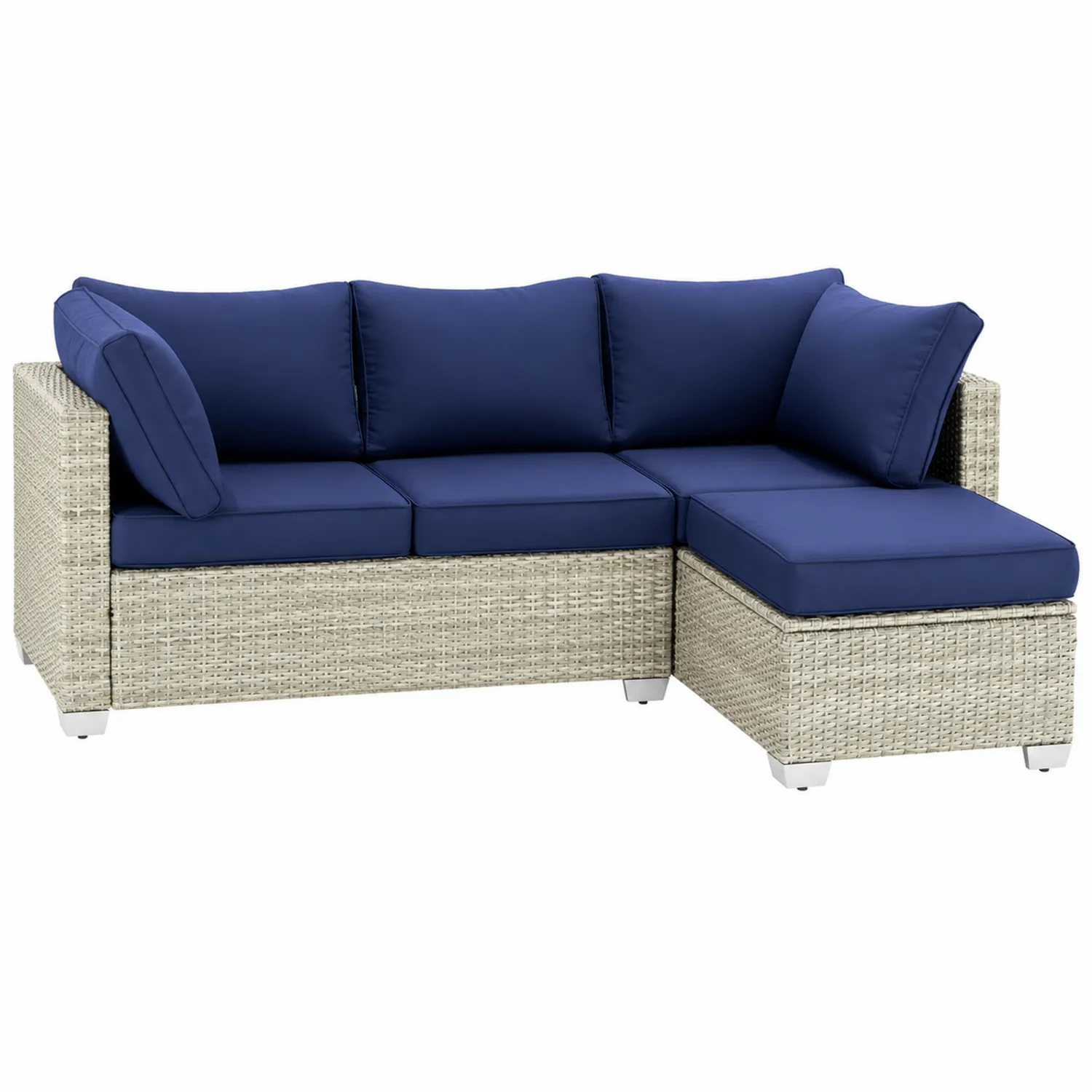 Canapé d'angle en rotin avec coussins en polyester Bleu-rusticvillae