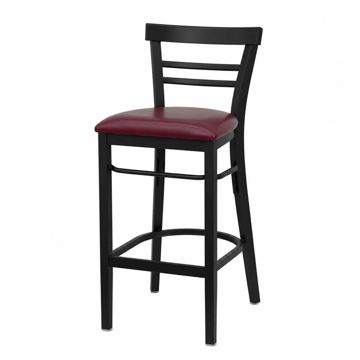 Tabouret de Bar en Métal Noir avec Assise en Simili Cuir Bordeaux-rusticvillae