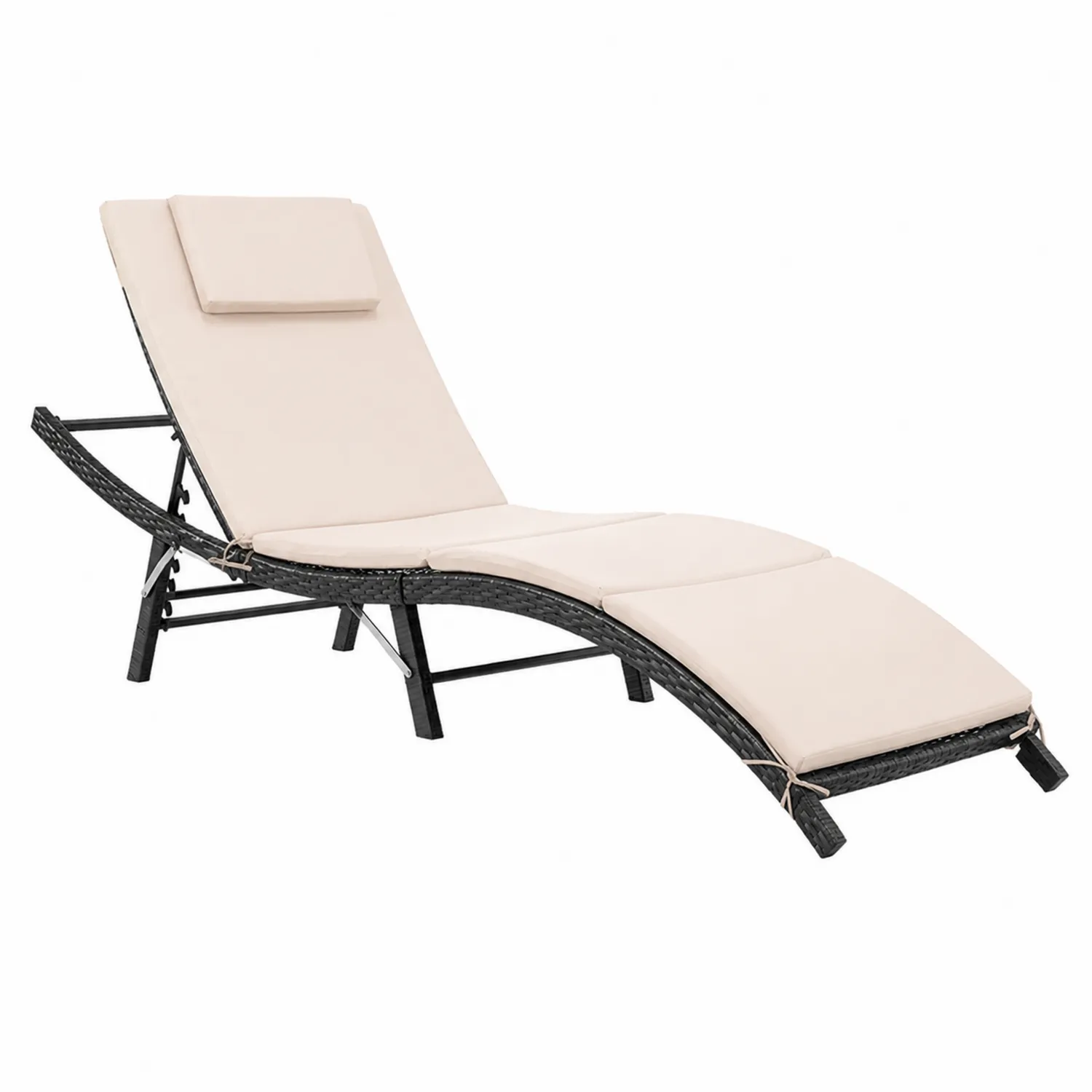 Chaise Longue Extérieure en Rotin Crème/Noir-rusticvillae