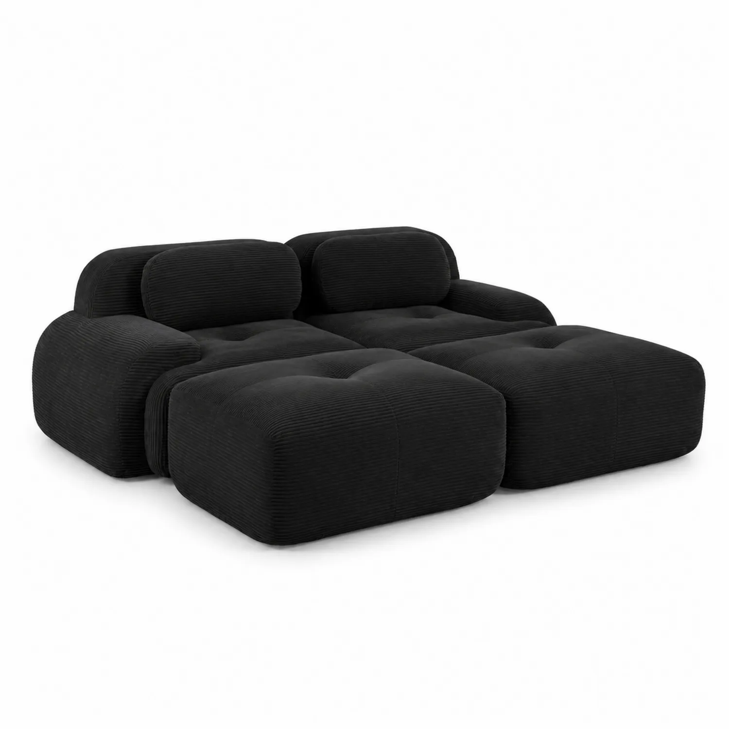 Canapé modulaire en velours noir, 2 places, dimensions 200x100x75 cm-rusticvillae