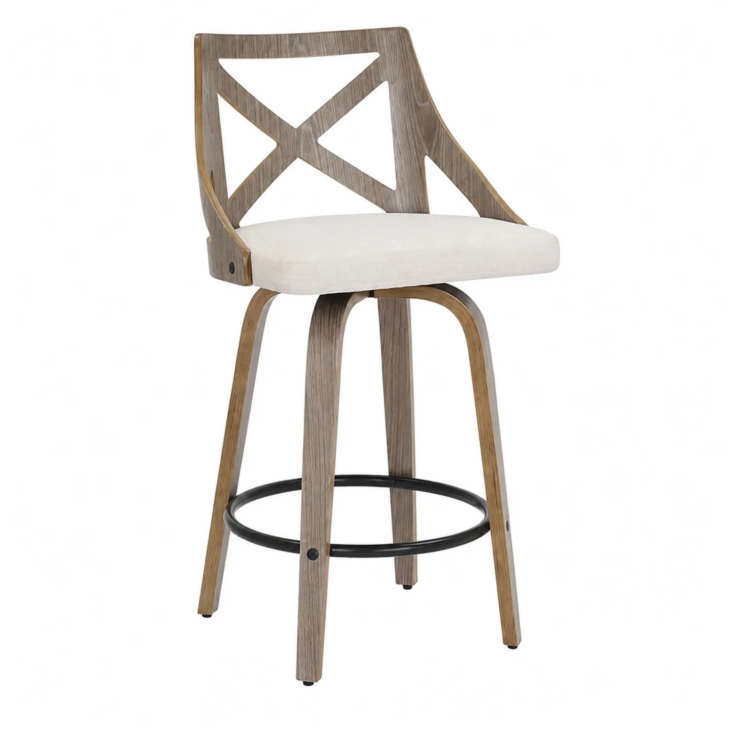 Tabouret de bar en bois avec coussin en polyester-rusticvillae