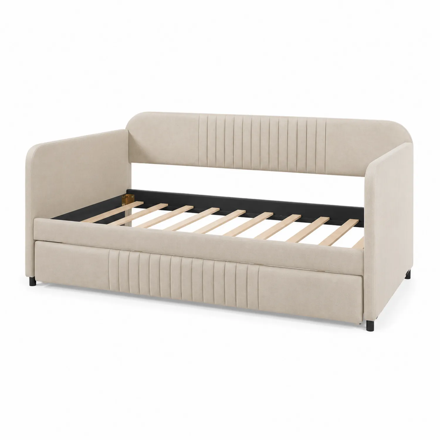 Lit de jour en bois et tissu polyester Beige 200x90 cm-rusticvillae
