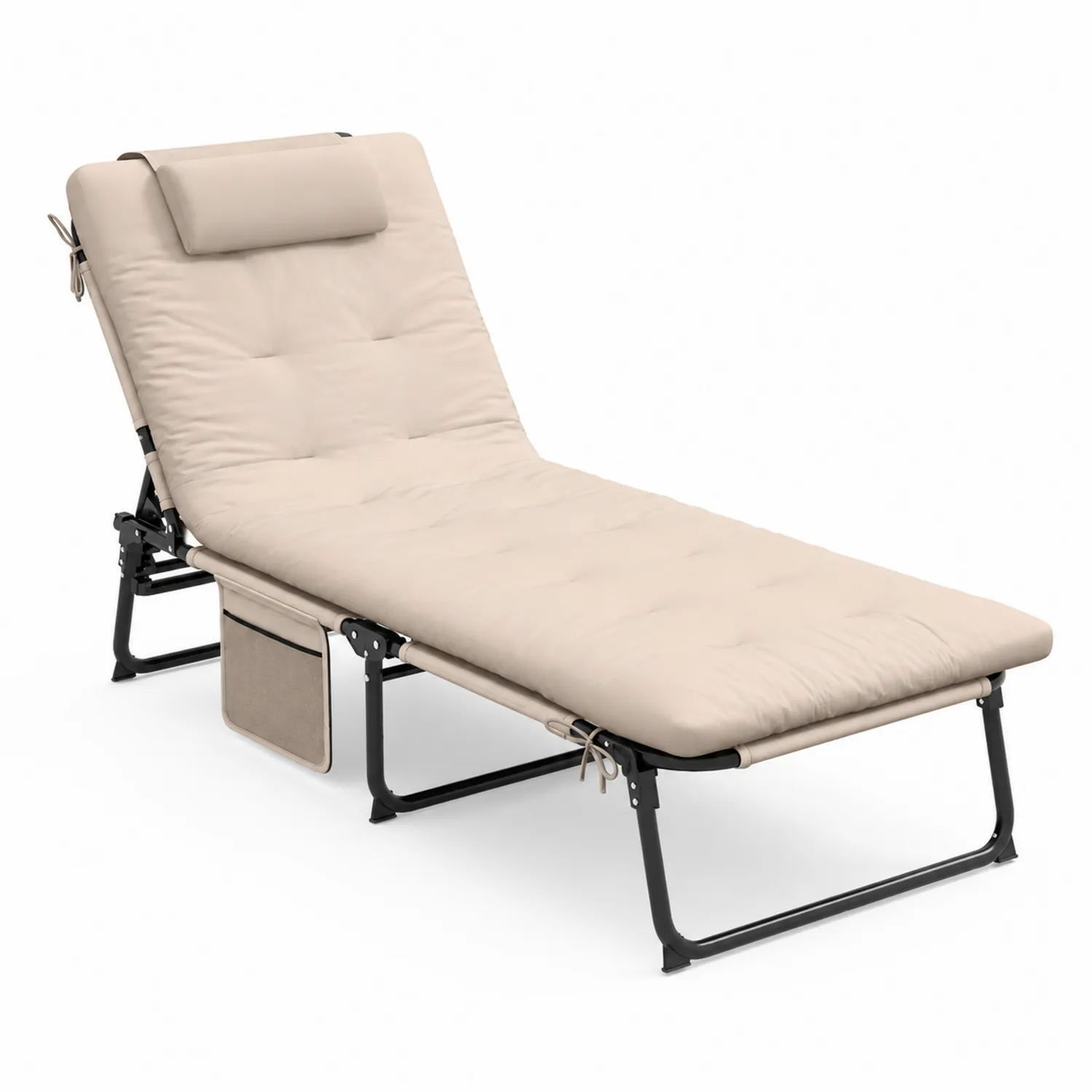 Lit de repos pliable en acier et polyester Beige-rusticvillae