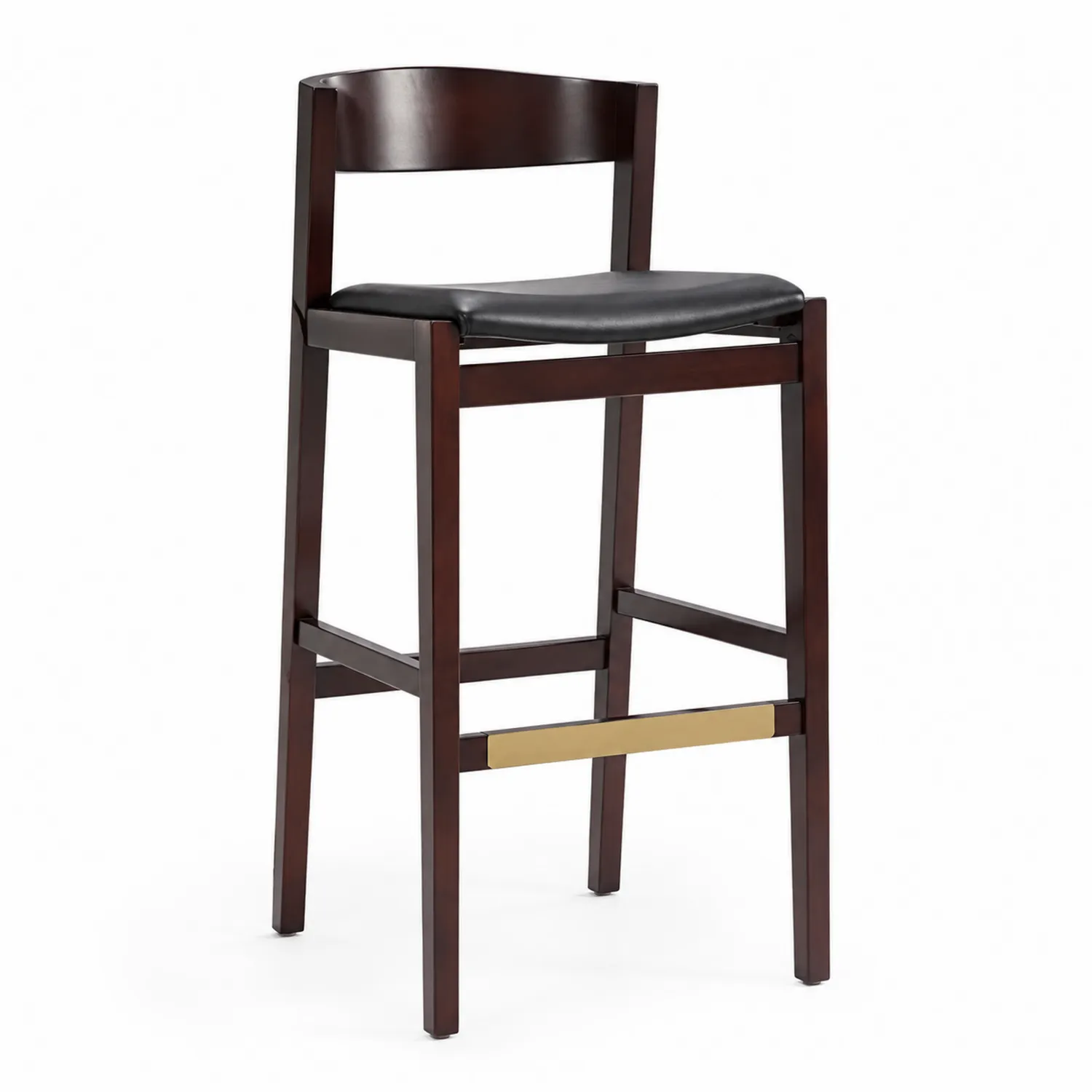 Tabouret de bar en bois avec assise en cuir synthétique-rusticvillae