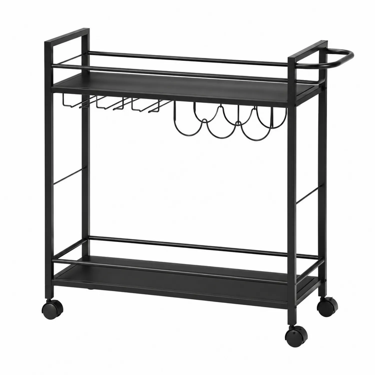 Chariot de bar en métal noir avec porte-verres-rusticvillae