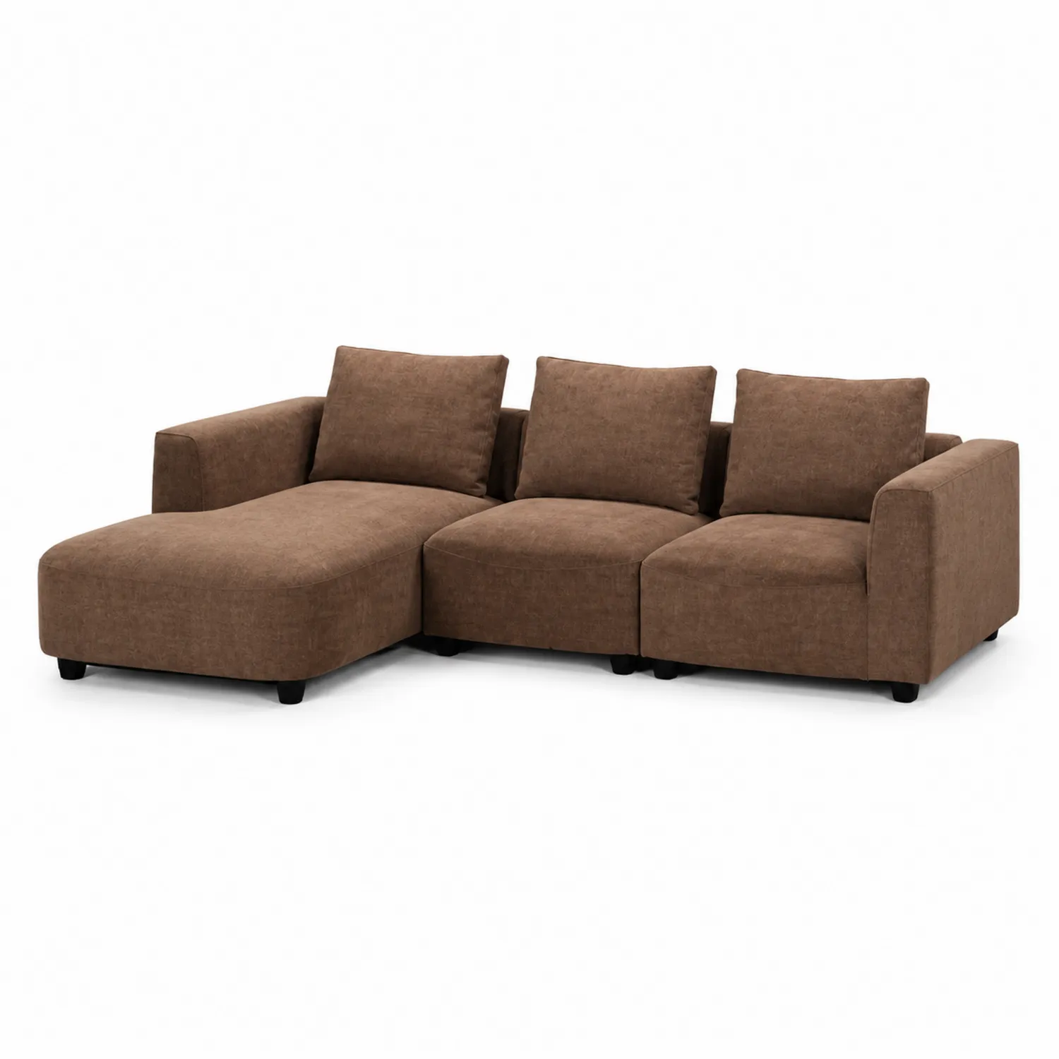 Canapé modulable brun en tissu avec méridienne-rusticvillae