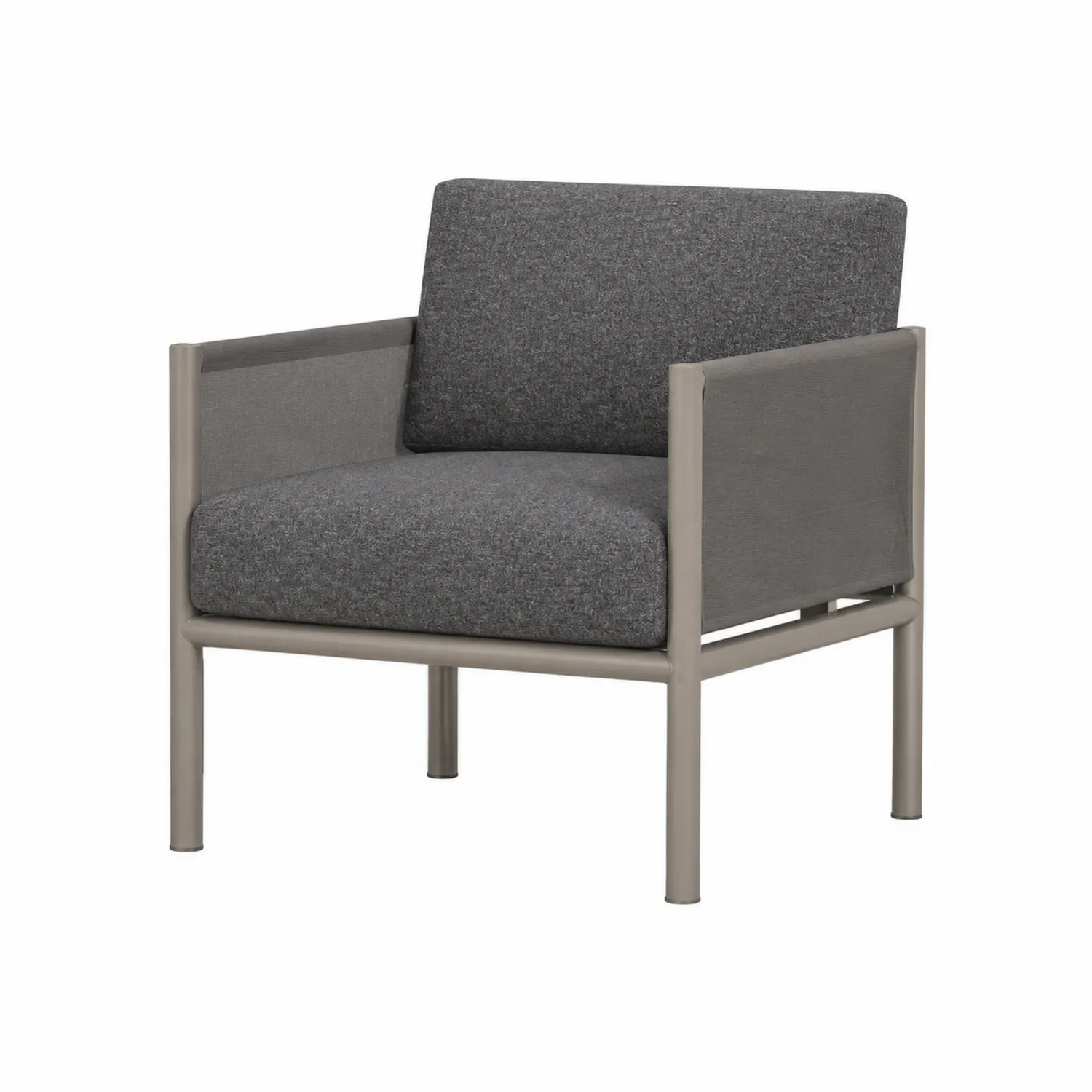 Fauteuil en métal gris avec coussins-rusticvillae