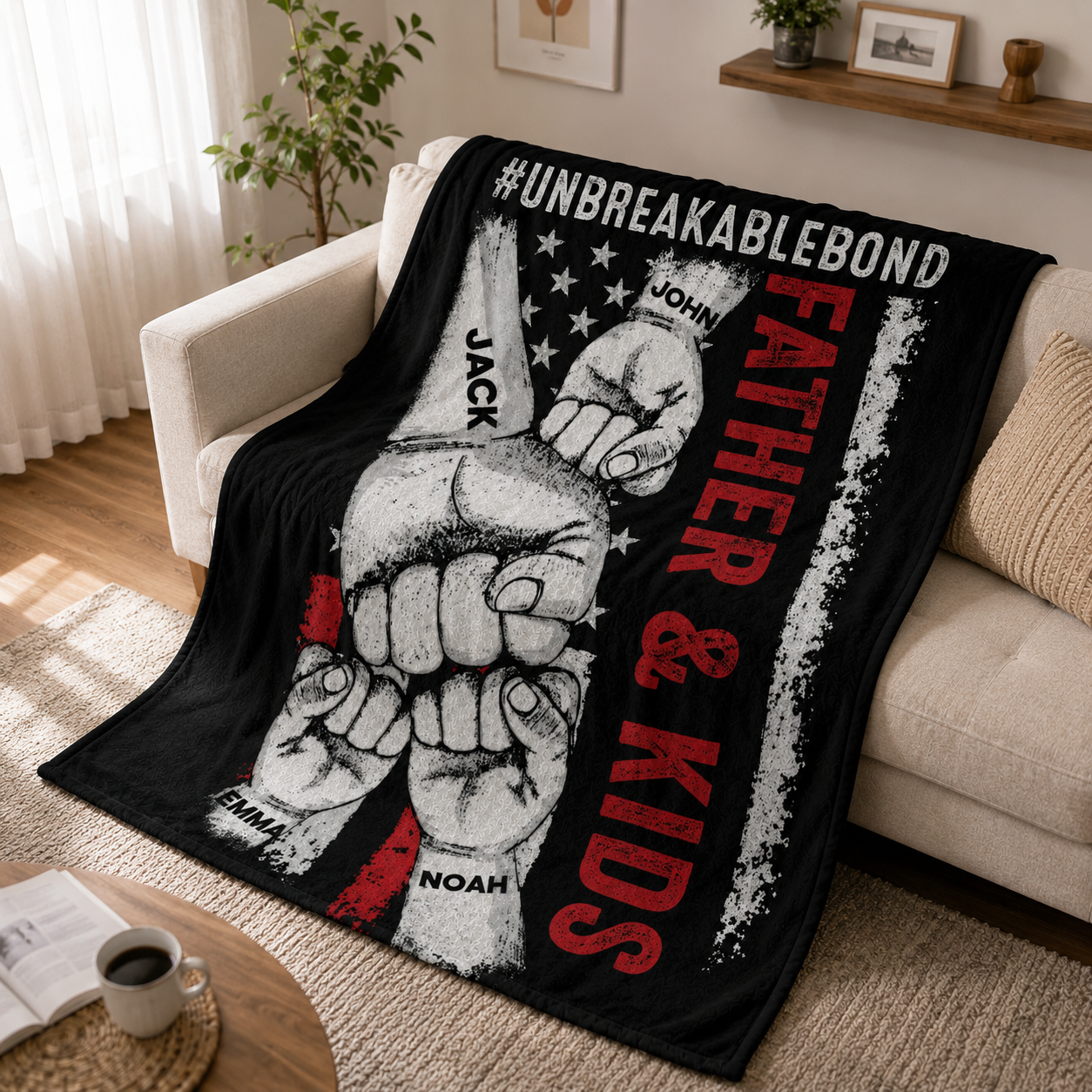 Personalized Unbreakable Bond Father & Kids Blanket