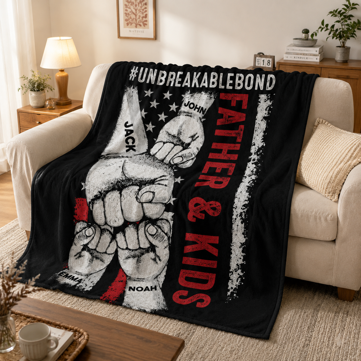 Personalized Unbreakable Bond Father & Kids Blanket