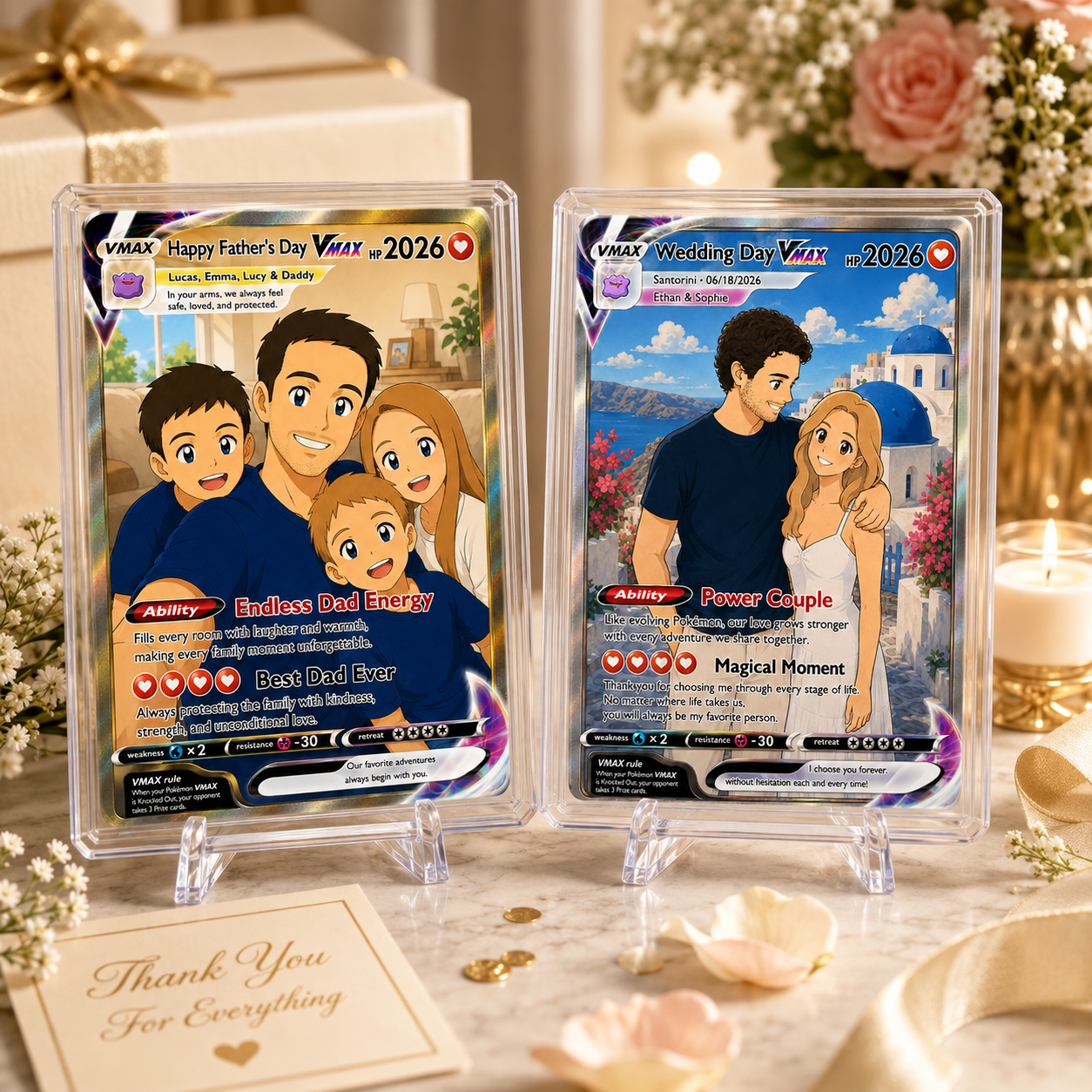 Custom Anime Couple Trading Card, Personalized Anniversary Gift