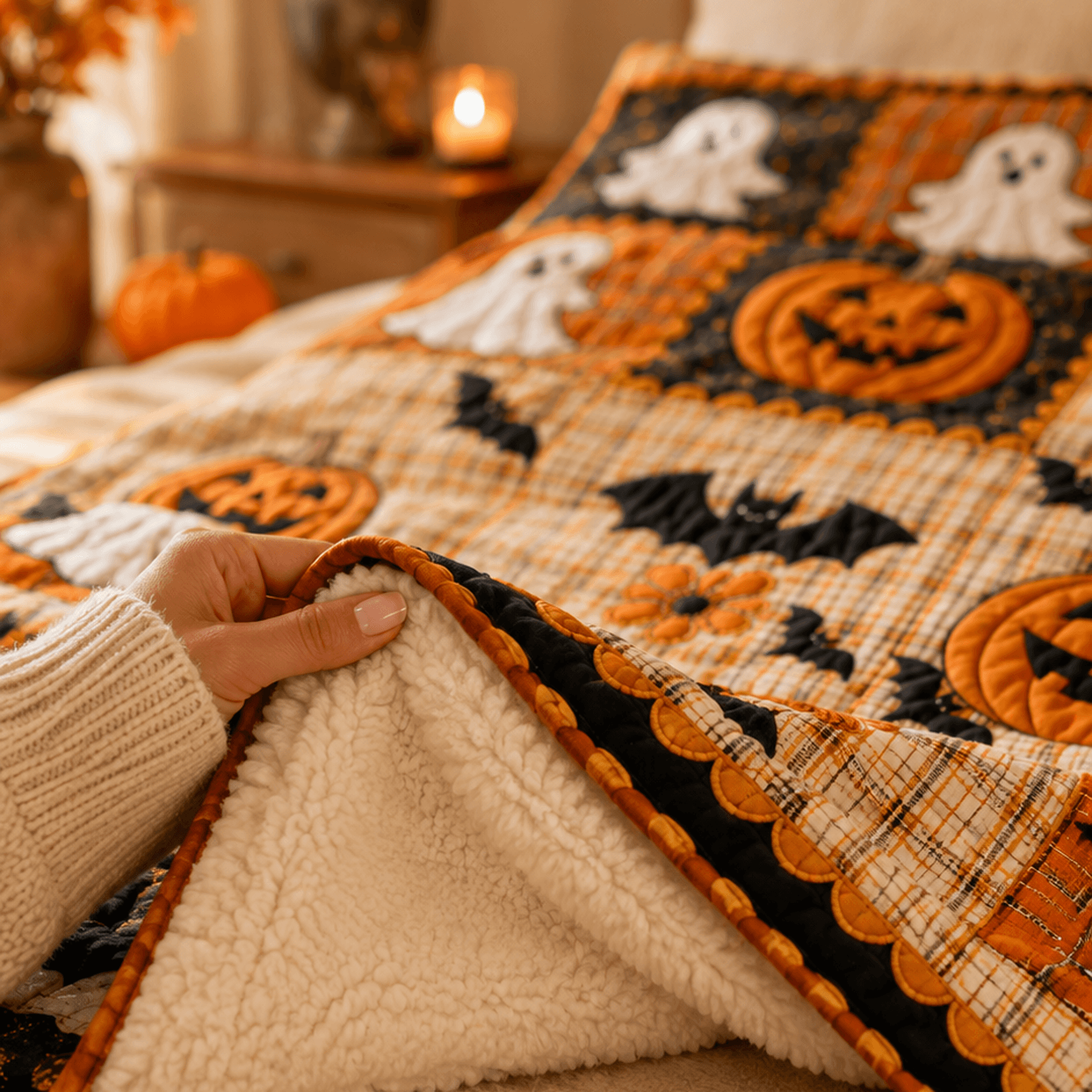 Cozy Halloween Pumpkin & Ghost Throw Blanket for Fall Home Decor