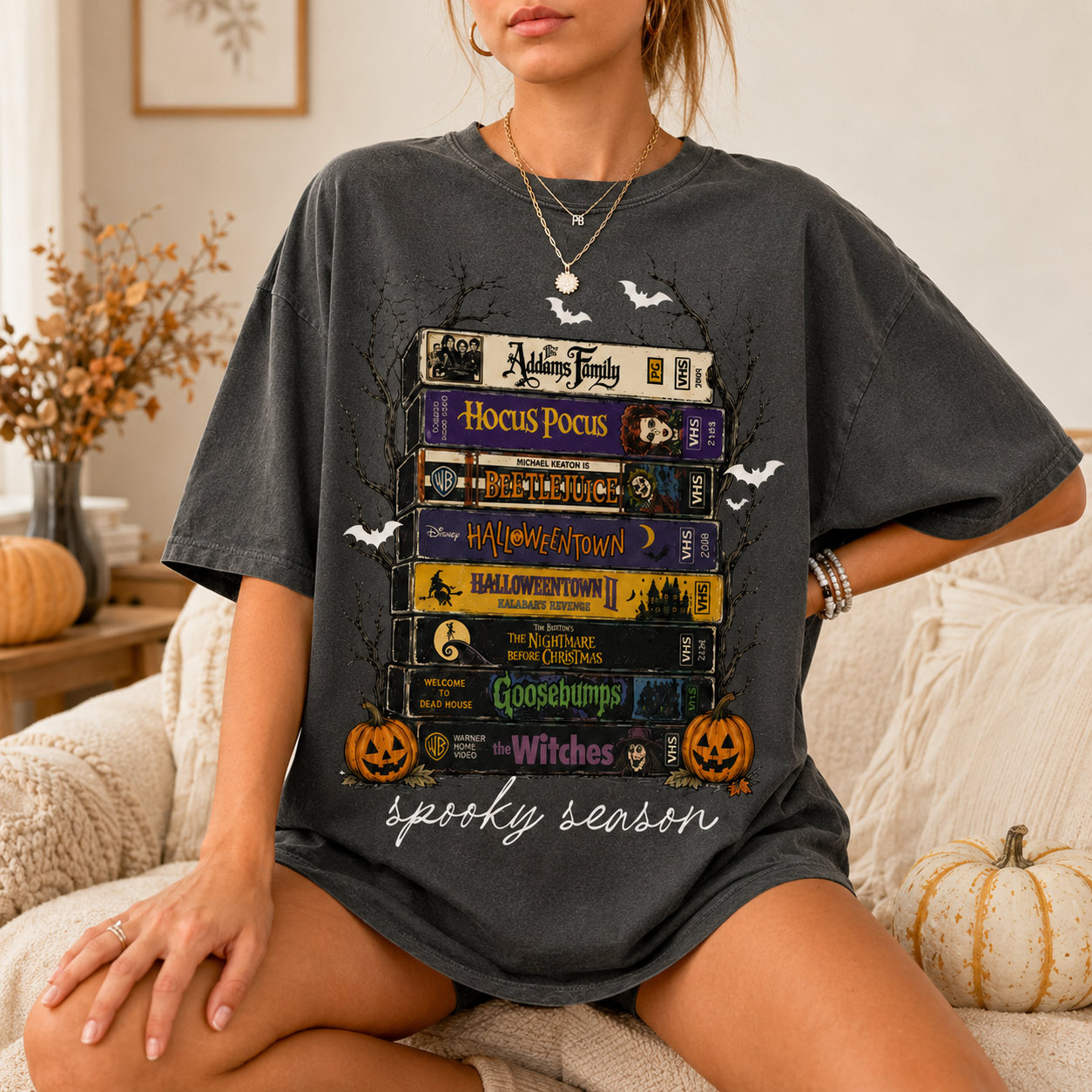 Vintage Halloween VHS T-Shirt, Retro Spooky Season Oversized Graphic Tee, Classic Horror Movie Inspired Shirt