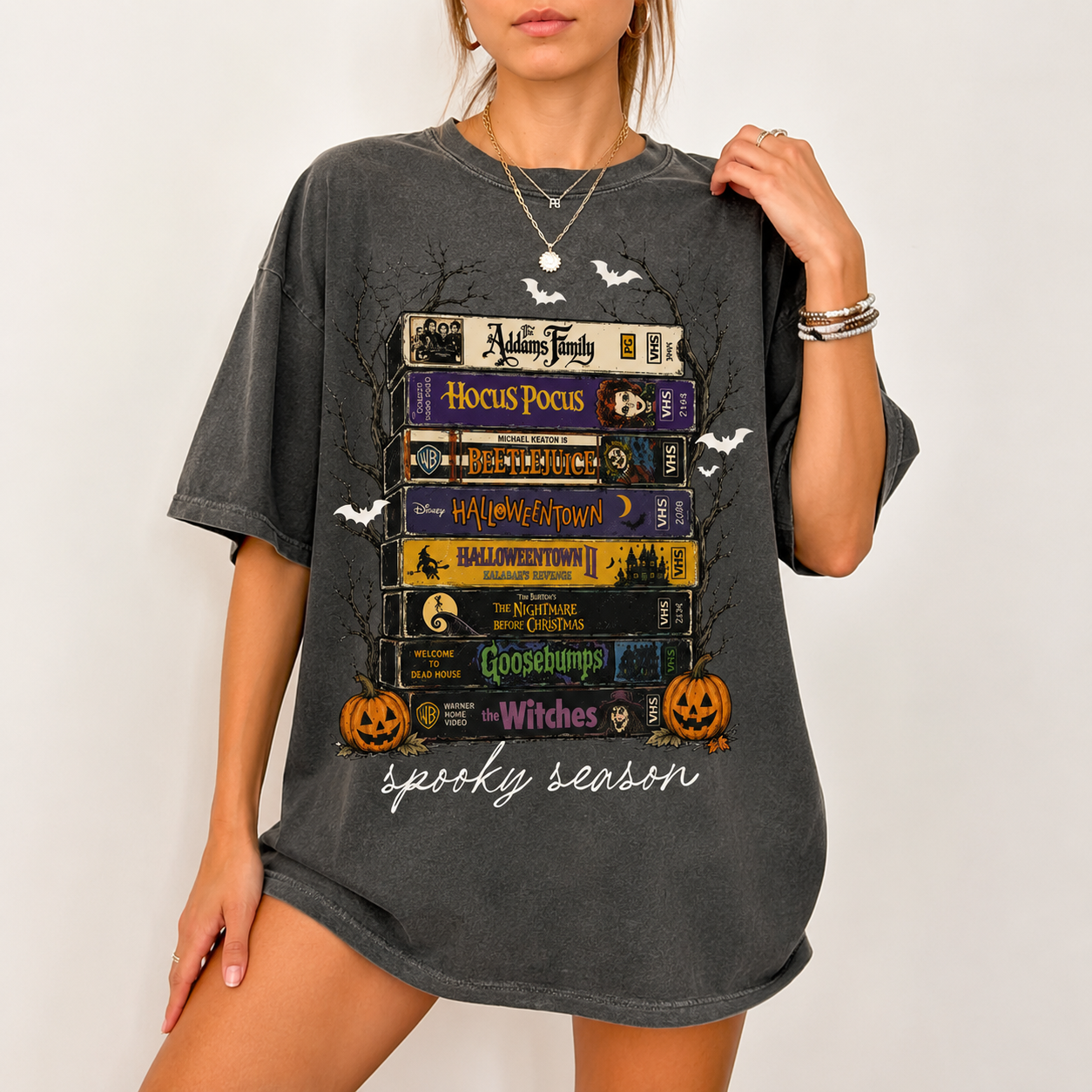 Vintage Halloween VHS T-Shirt, Retro Spooky Season Oversized Graphic Tee, Classic Horror Movie Inspired Shirt